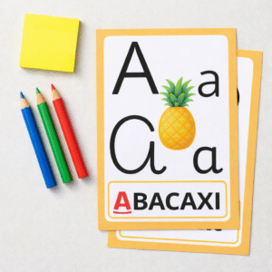 Alfabeto de Letra Cursiva e Caixa Alta (bordas pêssego)