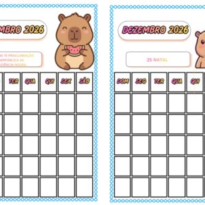 Calendário ideal para colar no caderno