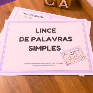 Lince de Palavras Simples - Jogo pedagógico em PDF que estimula a leitura de palavras simples, a atenção e a associação imagem–palavra de forma lúdica e envolvente.