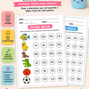 Atividade Sílaba Inicial | Alfabetização Infantil | Consciência Fonológica | PDF para Imprimir