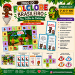 Jogo pedagógico sobre o Folclore Brasileiro com tabuleiro, cartas de desafio, cartas especiais, peões, dado e certificado para Educação Infantil e Ensino Fundamental.