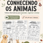 Kit de Ciências com 3 folhas informativas sobre animais, abordando modo de vida, vertebrados e invertebrados, indicado para o 3º e 4º ano.