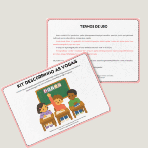 O kit inclui: 🧠 Observe, Memorize e Complete – atenção, memória visual, concentração e percepção. 🔎 Descubra o Lugar de Cada Imagem! – associação, percepção visual, raciocínio lógico e organização espacial. 🔤 Vogais em Ação – reconhecimento das vogais, associação imagem-palavra e consciência fonológica.