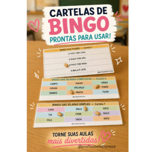 BINGO DAS SÍLABAS COMPLEXAS, SIMPLES E FRASES.