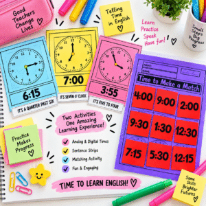 WHAT TIME IS IT? – Telling Time Cards Horas em inglês de forma visual e manipulável
