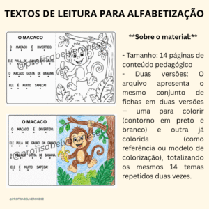 **Sobre o material:** - Tamanho: 14 páginas de conteúdo pedagógico - Duas versões: O arquivo apresenta o mesmo conjunto de fichas em duas versões — uma para colorir (contorno em preto e branco) e outra já colorida (como referência ou modelo de colorização), totalizando os mesmos 14 temas repetidos duas vezes.